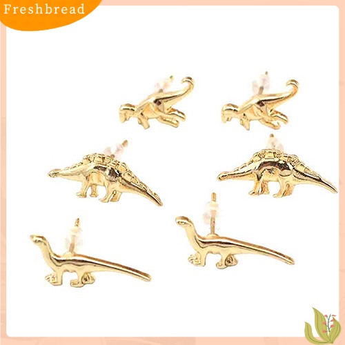 &lt; Freshbread &gt; 3pasang Wanita Vintage Punk Hewan Dinosaurus Bentuk Telinga Tindik Giwang Anting