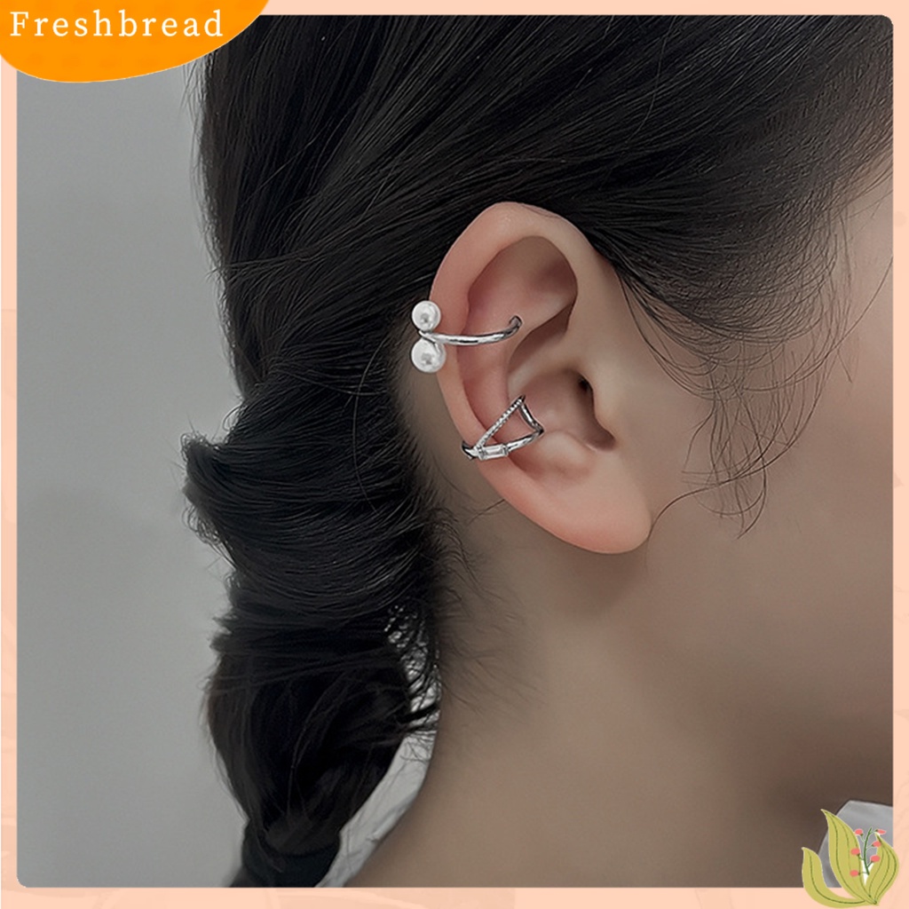 &lt; Freshbread &gt; 1Pc Klip Telinga Non-Piercing Temperamen Kilau Terang Berlian Imitasi Bertatahkan Semua Pertandingan Perhiasan Hadiah Geometris Wanita Perempuan Klip Silang Mutiara Imitasi Manset Telinga Untuk Pacaran