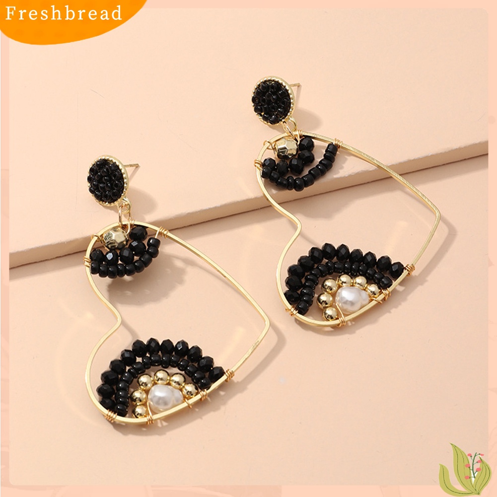 &lt; Freshbread &gt; Boho Wanita Manik-Manik Hati Besar Berongga Menjuntai Telinga Stud Anting Pesta Club Earrings