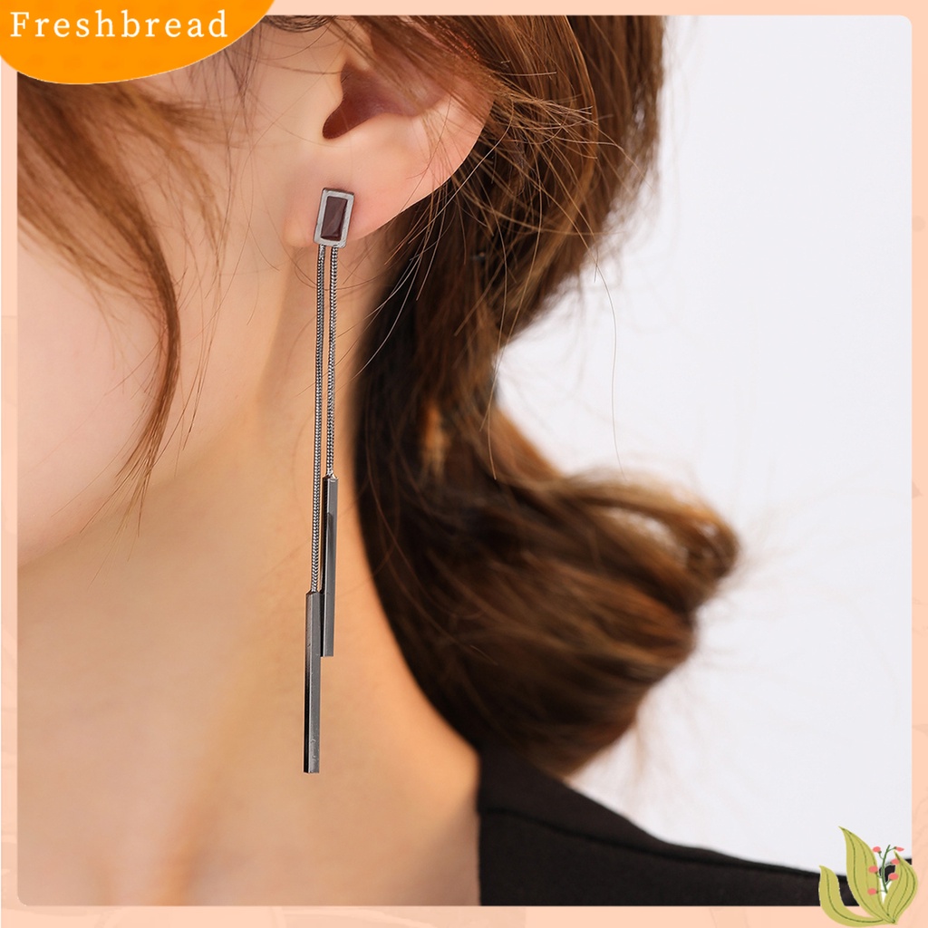 &lt; Freshbread &gt; 1pasang Anting Wanita Warna Vibrant Gaya Sederhana Mengkilap Anti-Oksidasi Friendly Untuk Kulit Hias Tembaga Rumbai Panjang Geometris Persegi Drop Earrings Hadiah Untuk Perempuan