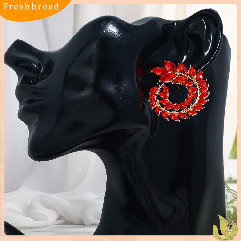 < Freshbread > 1pasang Cubic Zirconia Wanita Anting Daun Bentuk Cabang Alloy Geometris Bulat Stud Earrings Perhiasan Aksesori