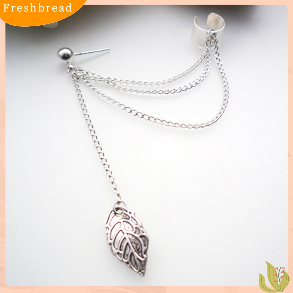 < Freshbread > 1Pc Anting Tusuk Gaya Gothic Punk Hias Alloy Wanita Daun Rantai Menjuntai Earrings Untuk Liburan
