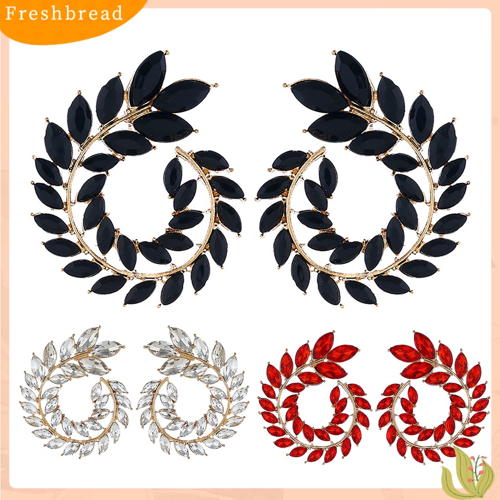 &lt; Freshbread &gt; 1pasang Cubic Zirconia Wanita Anting Daun Bentuk Cabang Alloy Geometris Bulat Stud Earrings Perhiasan Aksesori