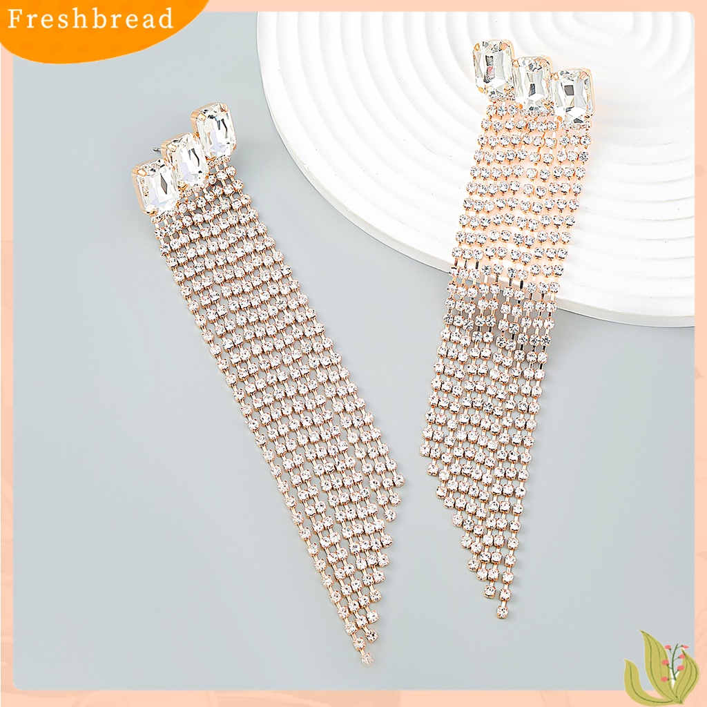 &lt; Freshbread &gt; 1pasang Anting Rumbai Berlian Imitasi Bersinar Wanita Bridal Drop Menjuntai Earrings Untuk Pakaian Sehari-Hari