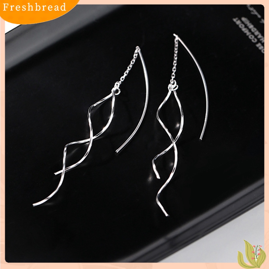 &lt; Freshbread &gt; 1pasang Anting Menjuntai Melengkung Threader Panjang Rumbai Kilau Terang All-match Hias Geometris Wanita Memutar Linear Drop Earrings Perhiasan Hadiah Untuk Pesta