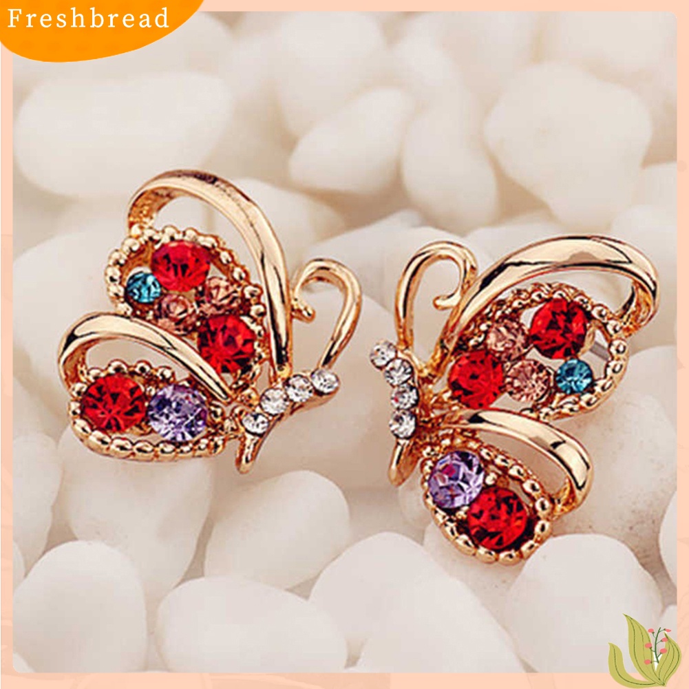 &lt; Freshbread &gt; Fashion Wanita Berlian Imitasi Bentuk Kupu-Kupu Stud Earrings Selebriti Eardrop Perhiasan