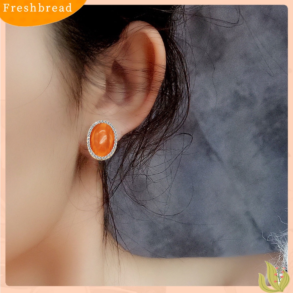 < Freshbread > Wanita Klip Telinga Berlian Imitasi Mengkilap Imitasi Opal Non Piercing Clip On Stud Earrings Perhiasan Untuk Pesta