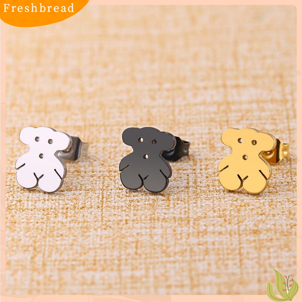 &lt; Freshbread &gt; Wanita Lucu Kartun Mini Stainless Steel Beruang Telinga Stud Anting Perhiasan Hadiah