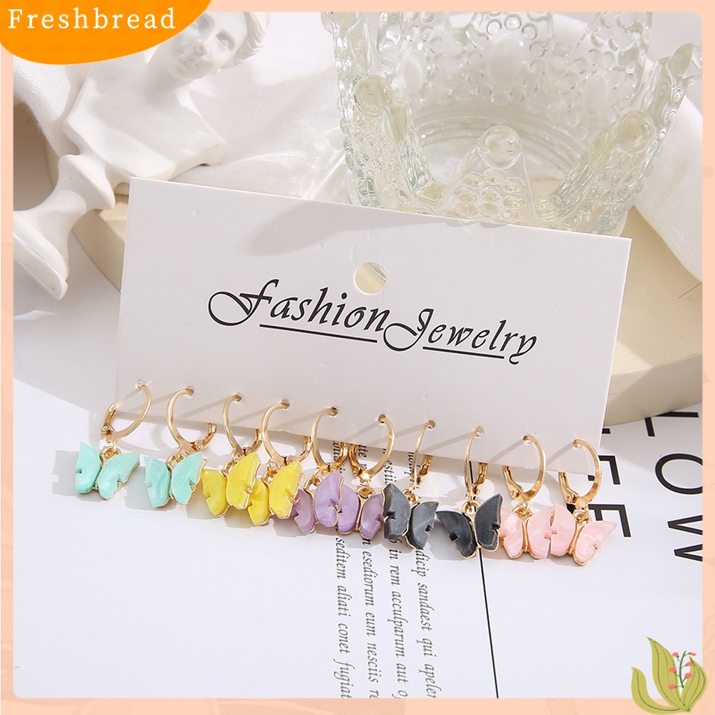 &lt; Freshbread &gt; 5pasang Anting Menjuntai Warna-Warni Retro Geometris Electroplating All-match Hias Hadiah Wanita Akrilik Butterfly Drop Earrings Fashion Perhiasan Untuk Pacaran