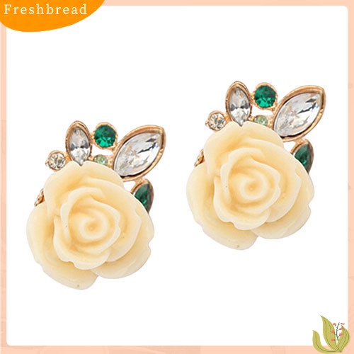 &lt; Freshbread &gt; Wanita Retro Elegan Bunga Mawar Berlian Imitasi Bertatahkan Telinga Studs Earrings Hadiah