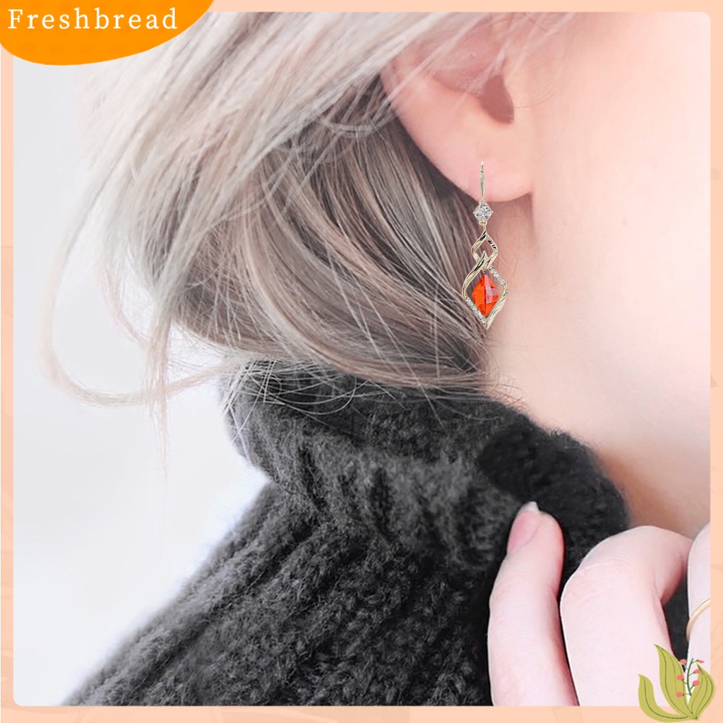 &lt; Freshbread &gt; 1pasang Anting Gantung Geometris Mengkilap Kristal Imitasi Bentuk Belah Ketupat Drop Earrings Perhiasan Pernikahan