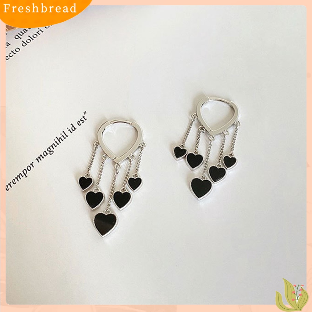 &lt; Freshbread &gt; 1pasang Anting Menjuntai Gaya Korea Elegan Temperamen Paduan Hati Hitam Wanita Drop Earrings Fashion Jewelry