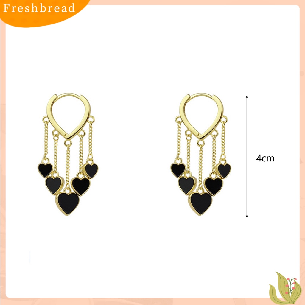 &lt; Freshbread &gt; 1pasang Anting Menjuntai Gaya Korea Elegan Temperamen Paduan Hati Hitam Wanita Drop Earrings Fashion Jewelry