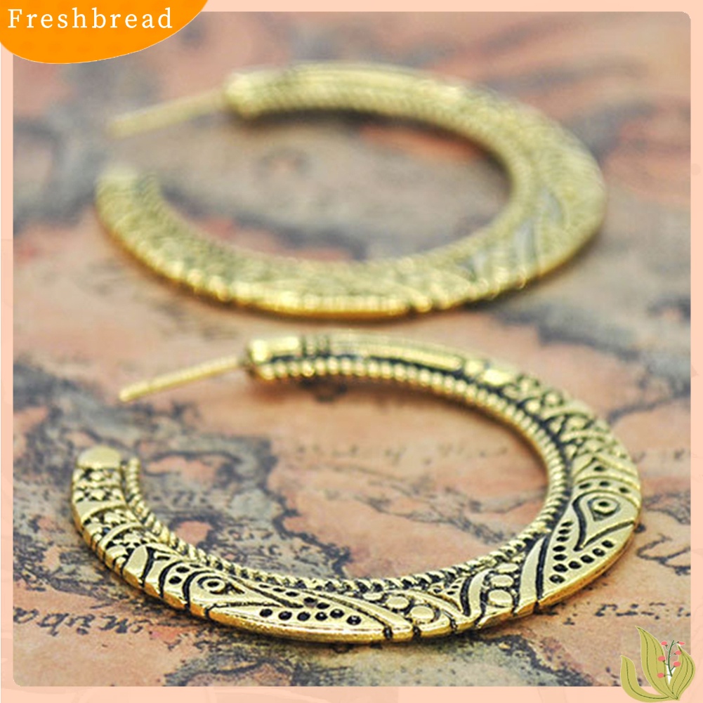 &lt; Freshbread &gt; Vintage Lingkaran Besar Tibet Ukiran Hoop Anting Wanita Pernyataan Perhiasan Hadiah