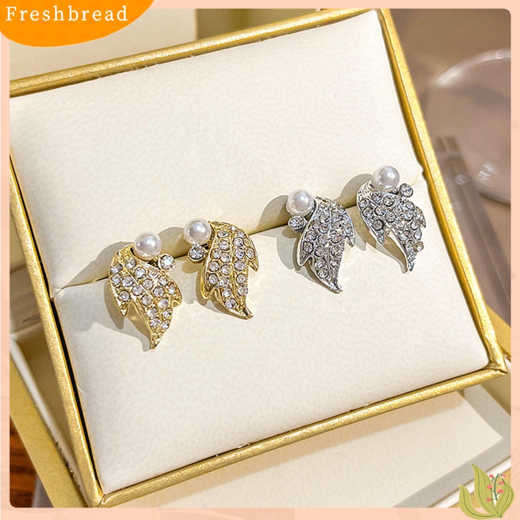 &lt; Freshbread &gt; 1pasang Ear Studs Geometric Shiny Full Rhinestones Sparkling Electroplating Hias Hadiah Wanita Maple Leaf Stud Earrings Musim Gugur Perhiasan Aksesori Busana