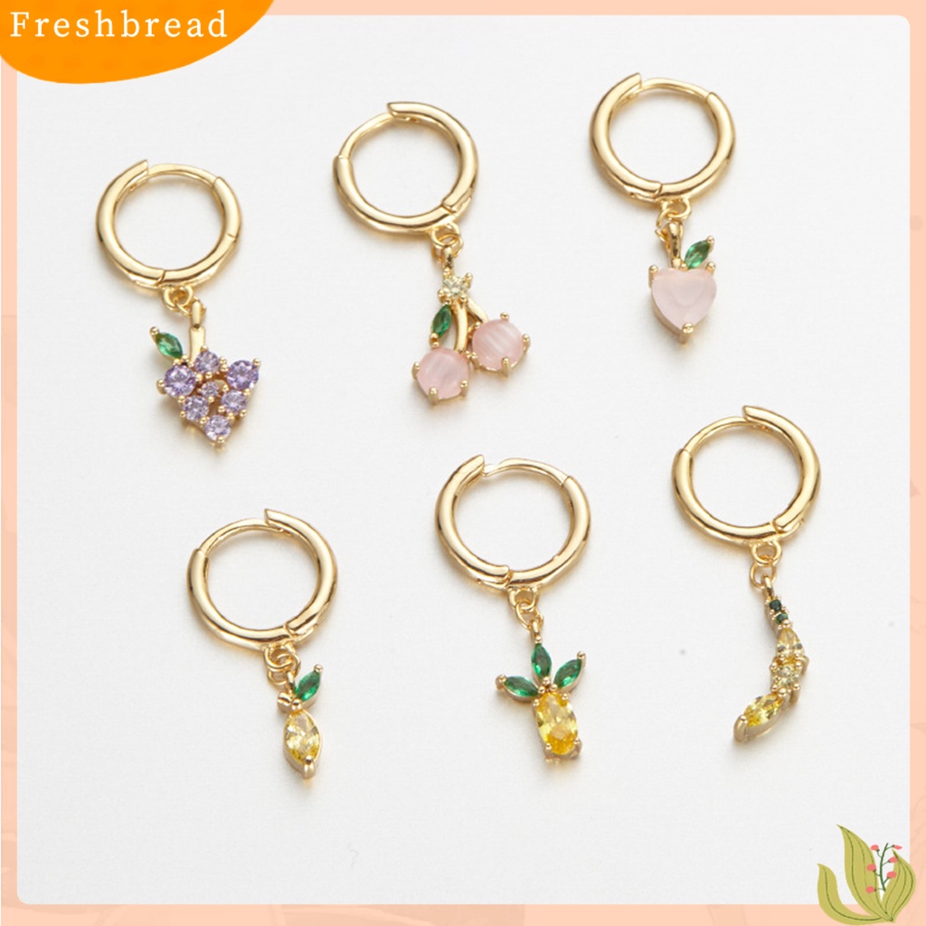 &lt; Freshbread &gt; 1Pc Anting Menjuntai Anggur Warna-Warni Berlian Imitasi Perhiasan Anting Hoop Buah Untuk Pakaian Sehari-Hari