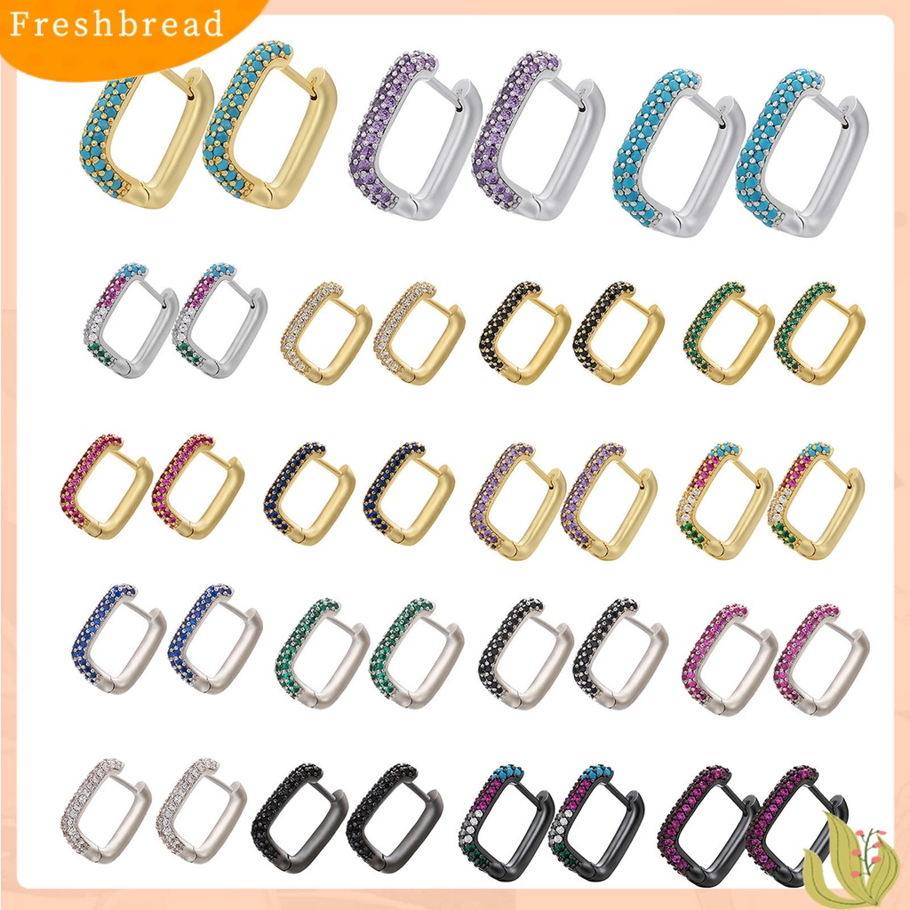 &lt; Freshbread &gt; 1pasang Drop Earring Berlian Imitasi Gaya Barat Geometris Electroplating Hypoallergenic Hias Colorfast Wanita Vintage Square Earrings Untuk Pacaran