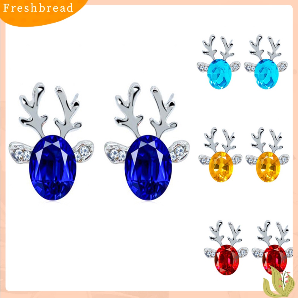 &lt; Freshbread &gt; Wanita Natal Faux Gemstone Hias 3D Tanduk Telinga Stud Anting Perhiasan Hadiah