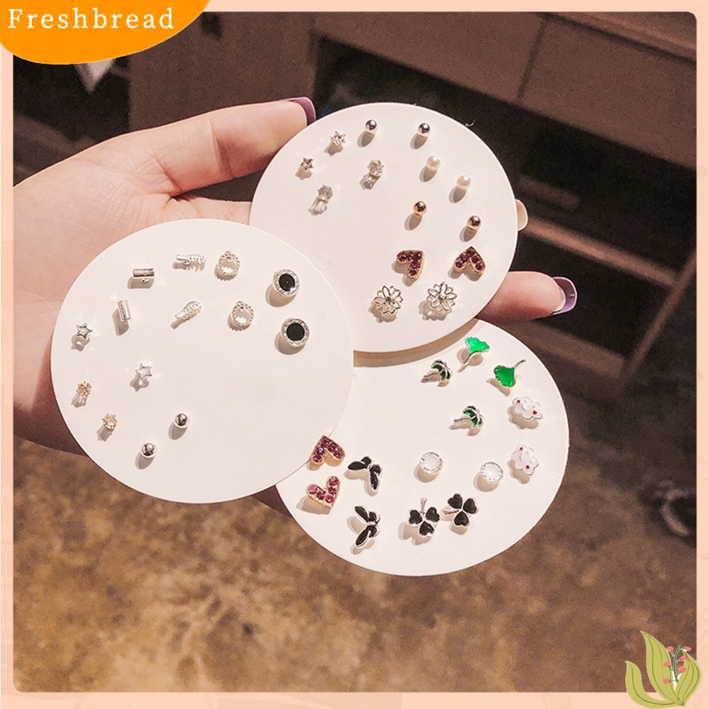 &lt; Freshbread &gt; 6/7pasang Wanita Stud Anting Hati Mutiara Imitasi Perhiasan Berlian Imitasi Berkilau Ear Studs Perhiasan Hadiah