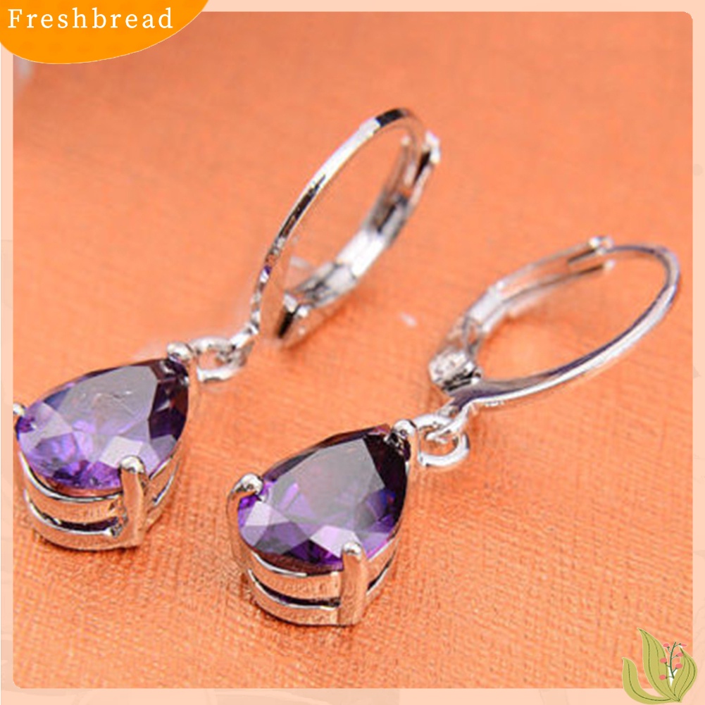 &lt; Freshbread &gt; Wanita Teardrop Cubic Zirconia Menjuntai Hoop Earrings Hadiah Perhiasan Pesta Pernikahan