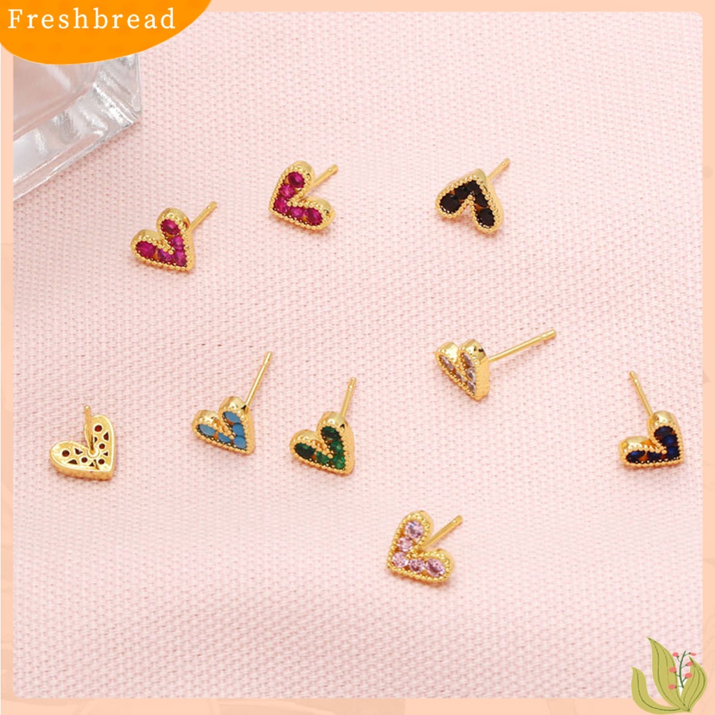 &lt; Freshbread &gt; 1pasang Anting Tusuk Bentuk Hati Perhiasan Cubic Zirconia Anting Berkilau Tahan Lama Untuk Pakaian Sehari-Hari