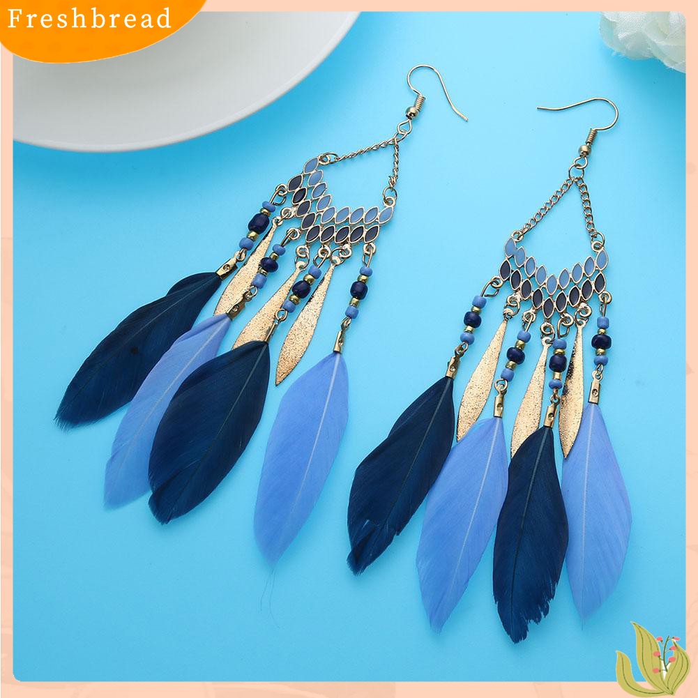 &lt; Freshbread &gt; Vintage Panjang Menjuntai Bulu Boho Kait Anting Wanita Menawan Perhiasan Hadiah