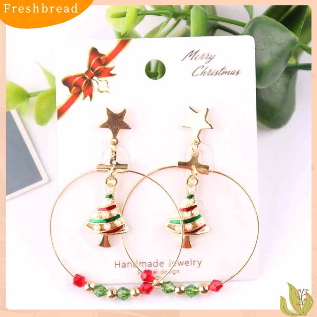 &lt; Freshbread &gt; 1pasang Anting Hoop Motif Bunga Mata-catching Simplicity Alloy Anting Snowman Tema Natal Untuk Anak Perempuan