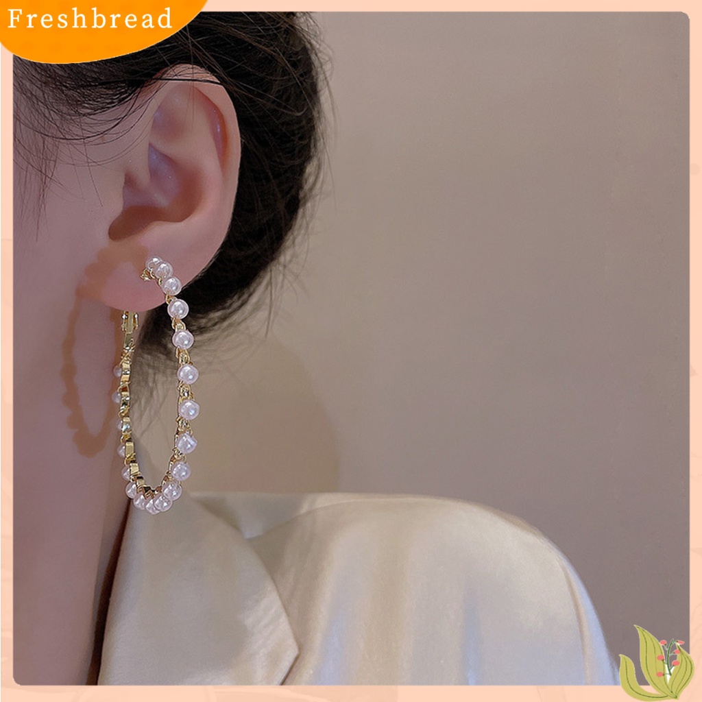 &lt; Freshbread &gt; 1pasang Anting Pejantan Bersinar Geometris Gloss Tinggi Temperamen Tahan Luntur Dekorasi Berbentuk Hati Wanita Mutiara Imitasi Lingkaran Anting Aksesoris Pakaian