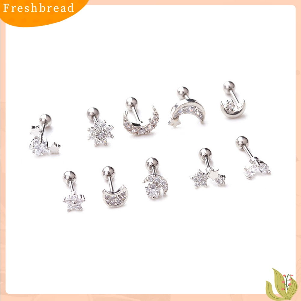 &lt; Freshbread &gt; 1Pc Wanita Cubic Zirconia Hias Bunga Bintang Bulan Tulang Rawan Stud Anting Perhiasan