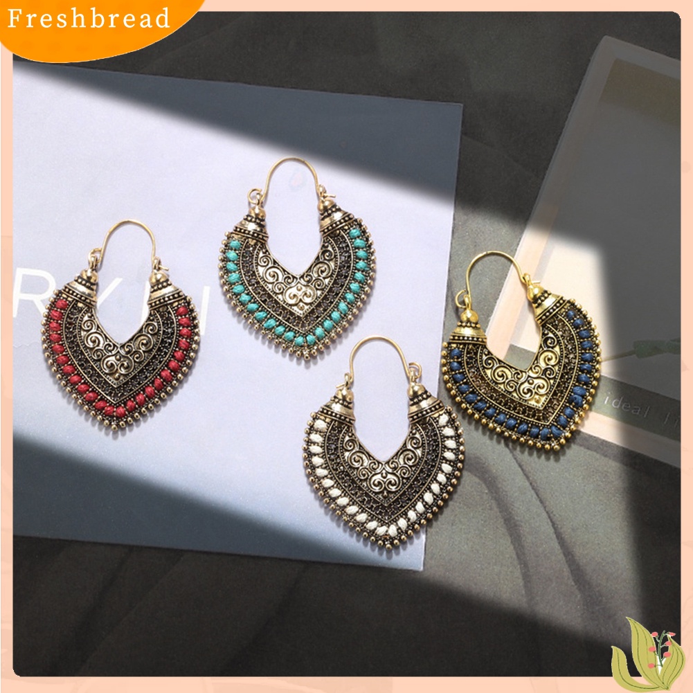 &lt; Freshbread &gt; Retro Bohemian Alloy Berongga Keluar Hati Ukiran Anting Wanita Perhiasan Hadiah