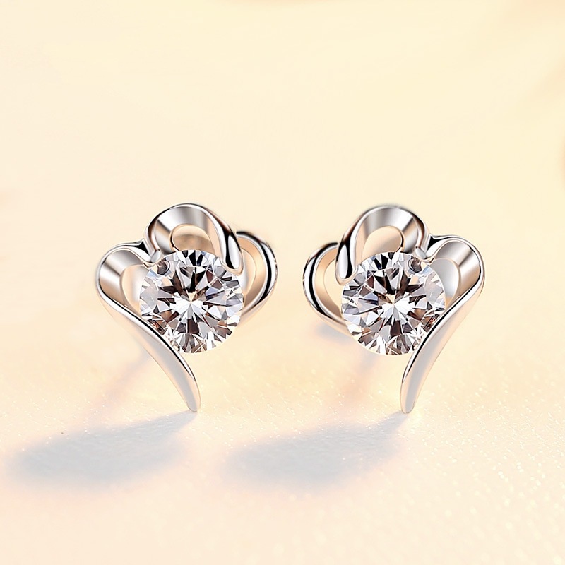 Goldkingdom Aksesoris Perhiasan Fashion Ready Stock Anting Cinta Bertatahkan Zircon Earrings Perhiasan Perak.