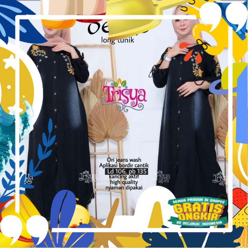 SELENA LONG TUNIK / GAMIS JEANS JUMBO LD 130 PB 140/ SILKY MAXY/ kopel ibu copel couple