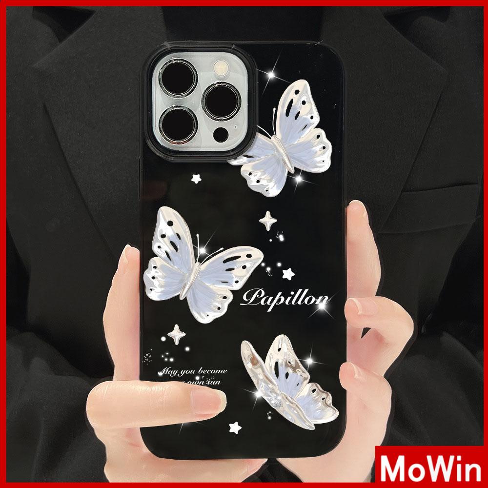 For iPhone 14 Pro Max iPhone Case Black Glossy TPU Soft Case Shockproof Protection Camera Cute Shiny Butterfly Compatible with iPhone 13 Pro max 12 Pro Max 11 xr xs max 7Plus 8Plus