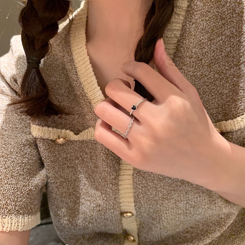 Drip Glaze Cinta Kecil Vermiculite Cincin Dua Potong Perempuan Sederhana Kepribadian Niche Cincin Angin Dingin
