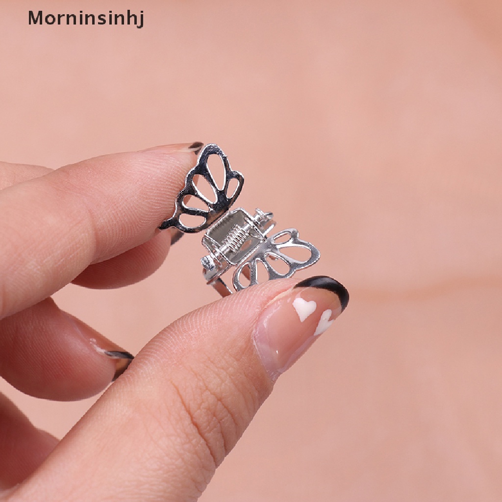 Mornin 5Pcs Klip Cakar Kupu-Kupu Hollow Mini Warna Silver Jepit Rambut Model Metal Bang Untuk Wanita id