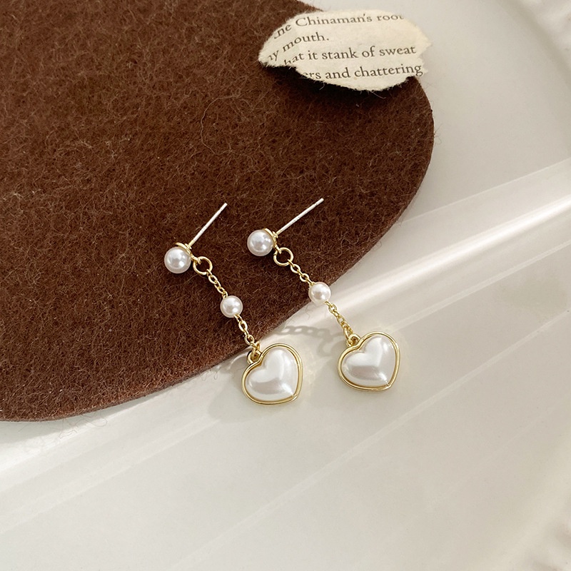 Fashion Mutiara Rantai Emas Stud Anting Untuk Wanita Hypoallergenic Elegan Jantung Anting Perhiasan Aksesoris