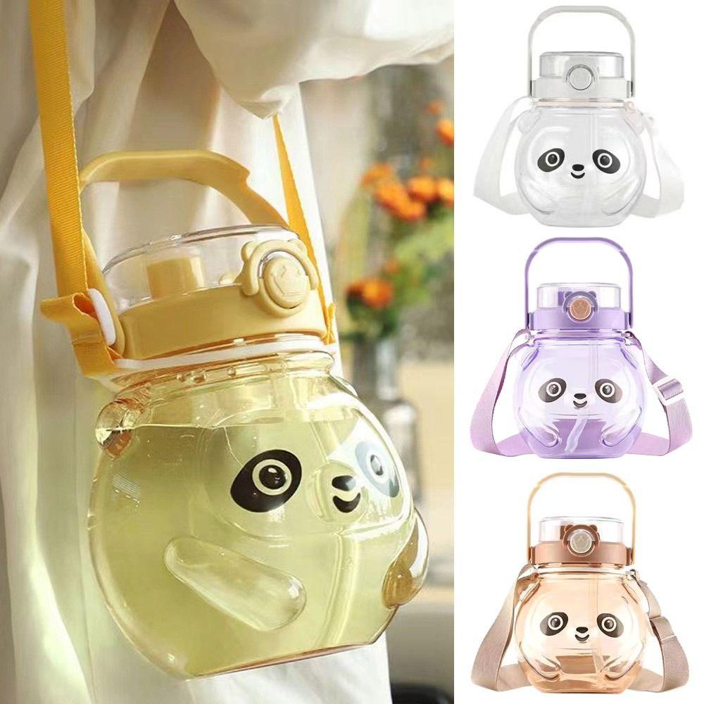 R-FLOWER Kawaii Botol Air Minum Kartun Dengan Sedotan Water Bottle Plastik