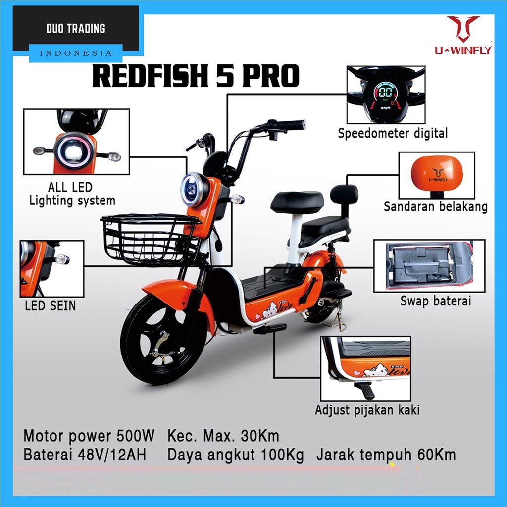 SEPEDA LISTRIK UWINFLY REDFISH 5 PRO / PLUS GARANSI RESMI