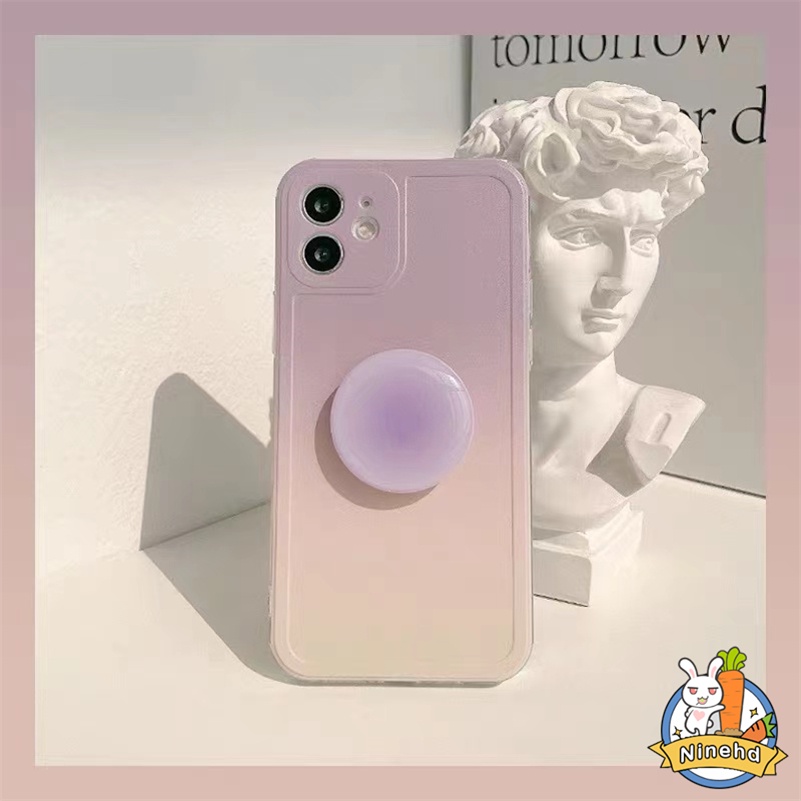 Oppo A17 A17K A16K A16 A15 A15s A3s A5s A54 A74 A94 A95 A76 A92 A52 A5 A9 F9 A53 Ins Korea Ungu Gradasi Simple Warna Solid Bracket Phone Case Penutup Pelindung Tahan Debu