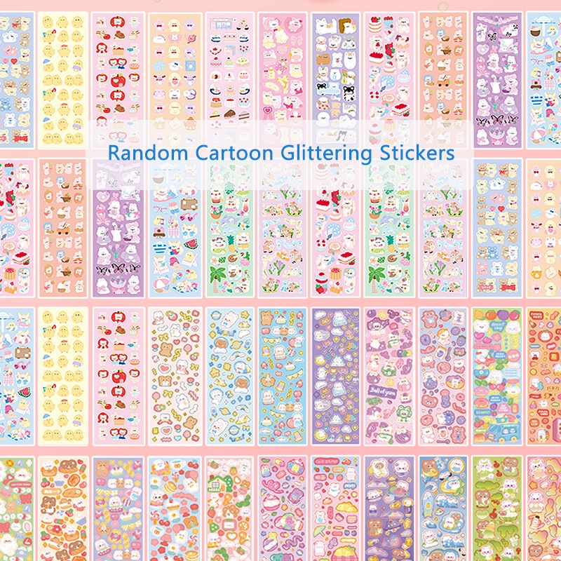 100 Lembar Random Kartun Glitter Stiker Siswa Indah Scrapbook Deco DIY Stikers