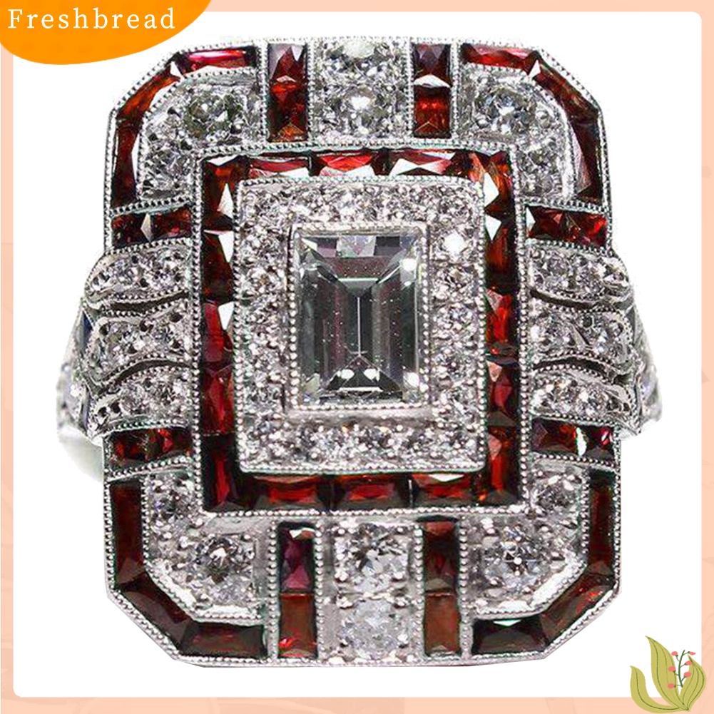 {In Stock} Pernikahan Pertunangan Wanita Retro Cubic Zirconia Bertatahkan Perhiasan Cincin Jari Persegi