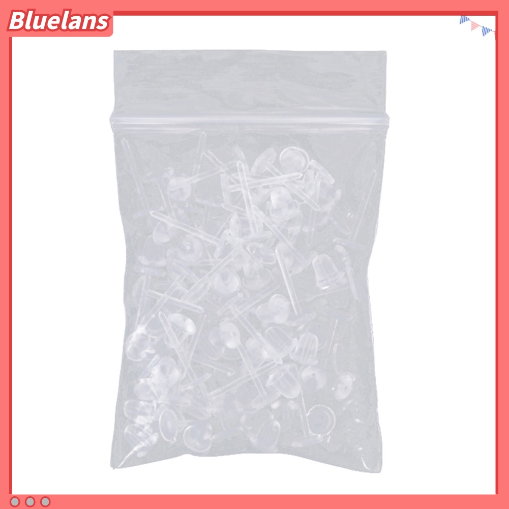 {In Stock} 50Pcs/Set Unisex Plastik Bening Anting Post Telinga Pin Punggung DIY Perhiasan Aksesori