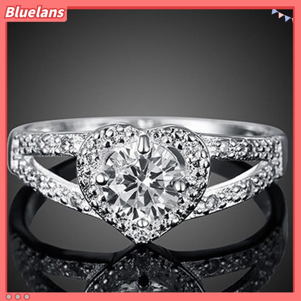 {In Stock} Fashion Wanita Bentuk Hati Berlian Imitasi Berongga Band Jari Cincin Perhiasan Pernikahan