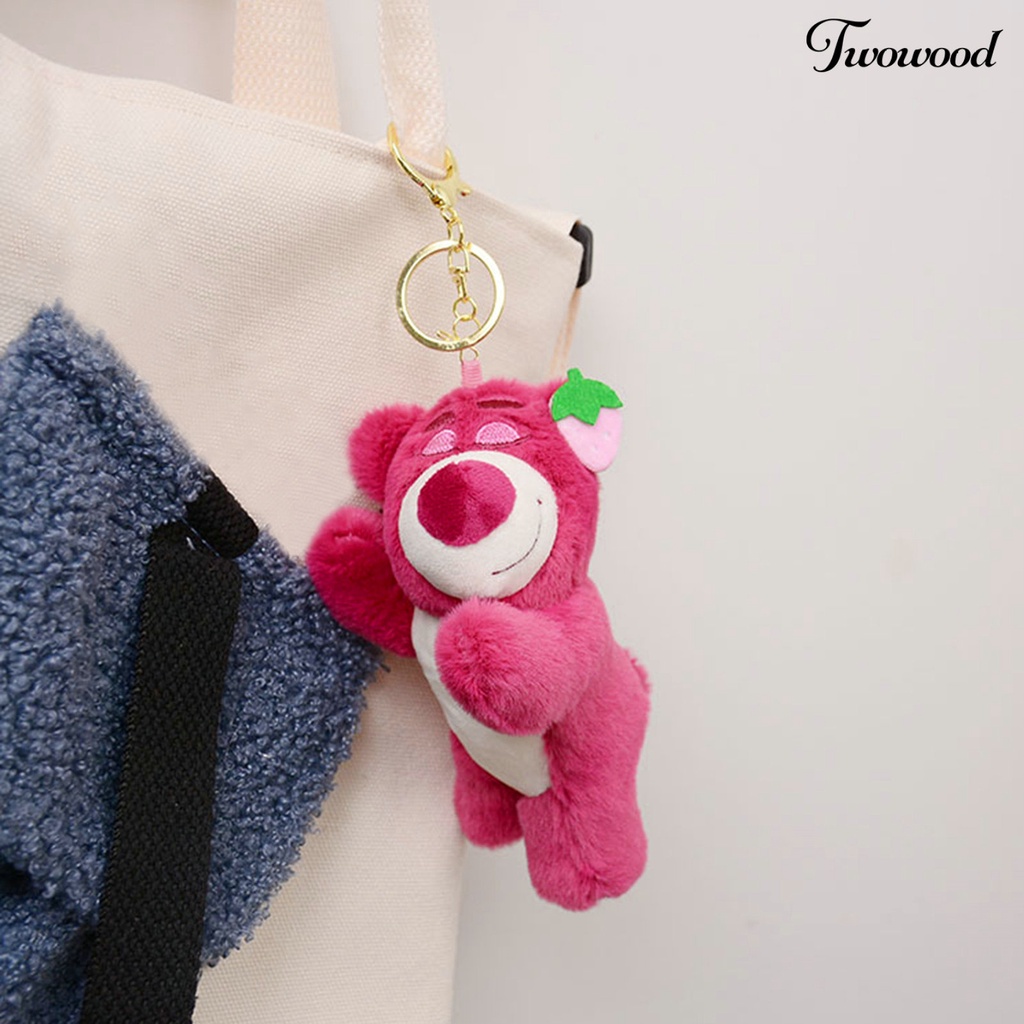 Twowood Gantungan Kunci Beruang Liontin Kartun Sprawled Lazy Bear Sweet Color Antikarat Keys Storage Strawberry Shoulder Bag Decoration Bear Mainan Mewah Mobil Decor Stuff