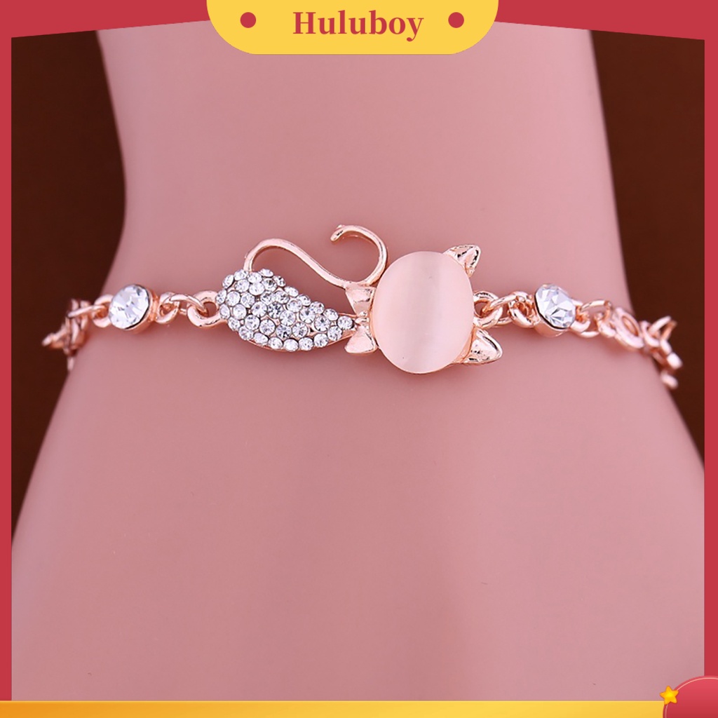 {Ready Stock} Wanita Ladies Lovely Cat Pendant Opal Berlian Imitasi Bangle Gelang Rantai Perhiasan Untuk Kehidupan Sehari-Hari