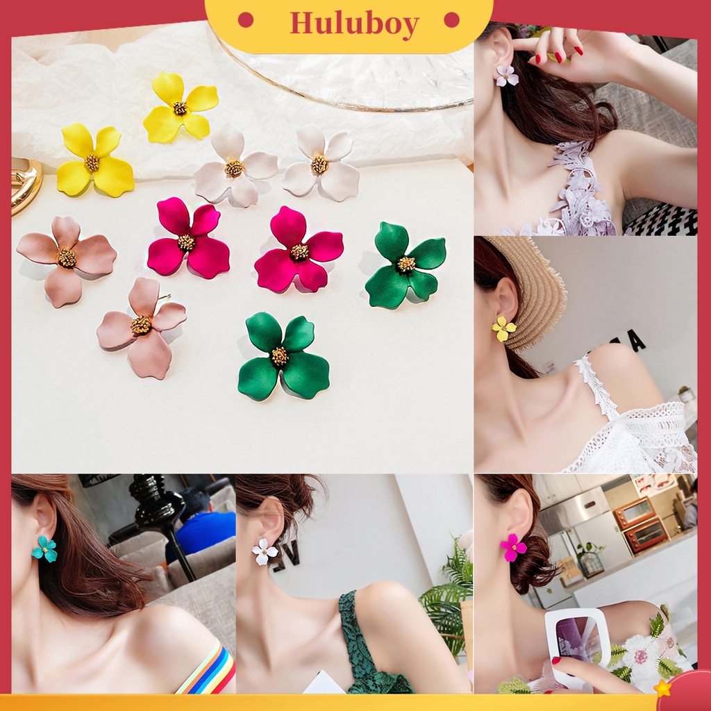 {Ready Stock} 2Pcs Anting Wanita Bentuk Bunga Bahan Alloy Anti Karat Ear Studs Earrings Jewelry Untuk Pesta