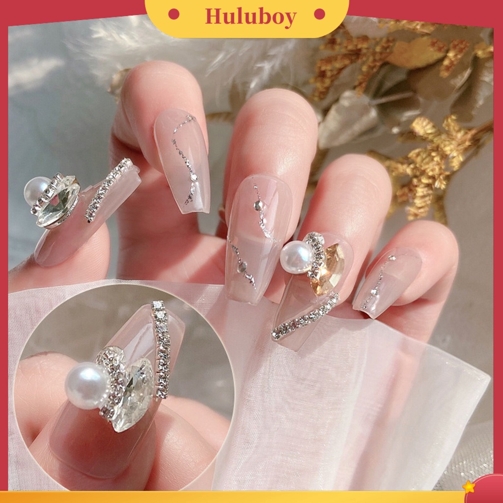 {In Stock} 5 Pcs Kuku Berlian Imitasi Mengkilap Glitter Tiga Dimensi Berkilau DIY Faux Kristal Mata Kuda Besar Mutiara Imitasi Rantai Kuku Dekorasi Wanita Pasokan