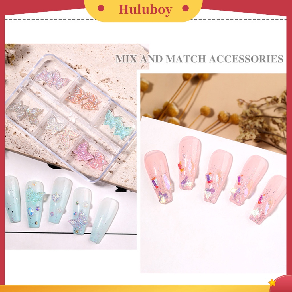 {In Stock} 1kotak Dekorasi Kuku Warna Hidup Indah Mengkilap Efek Visual Bentuk Campur Pertunjukan Pesona Unik Plastik 3D Nail Art Perhiasan DIY Desain Manicure Perlengkapan Kuku