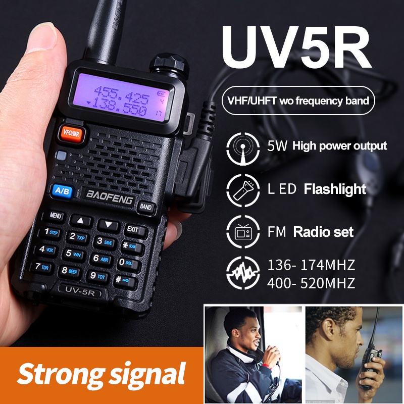 HT UV5R BAOFENG Walkie Talkie Dual Band 5W 128CH UHF+VHF handy talkie Original uv5r Two-Way Radio COD Walkie Talkie Konstruksi