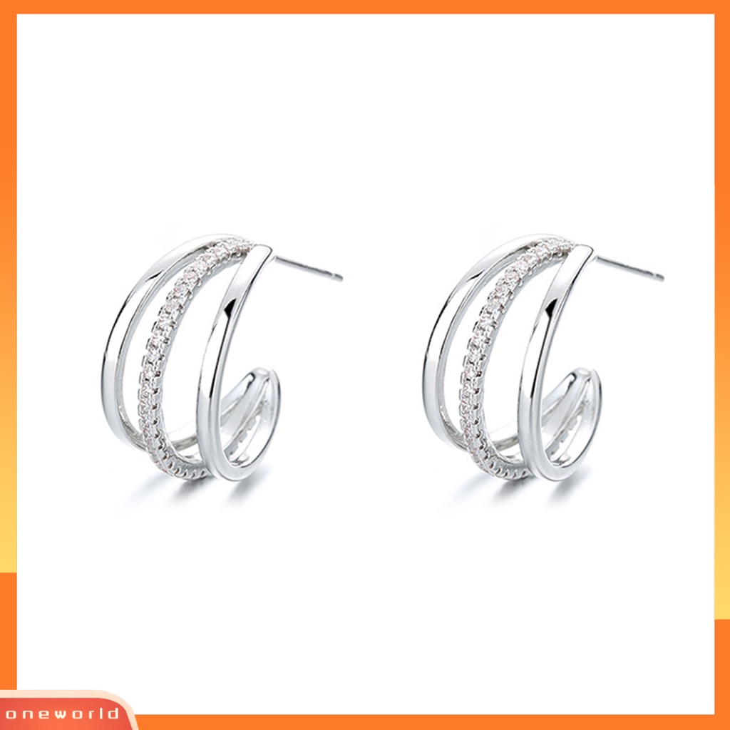 [OWR] 1pasang Stud Earrings Ear Wrap Piercing Shiny Minimalis Multiple Hoops Indah Electroplating Dekorasi Hypoallergenic Berlian Imitasi Tindik Cakar Anting-Anting Perhiasan Aksesori